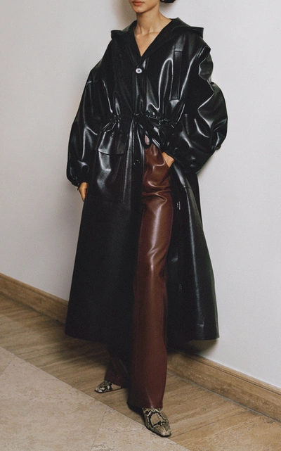 Shop Nanushka Noki Oversized Leather-blend Coat In Black