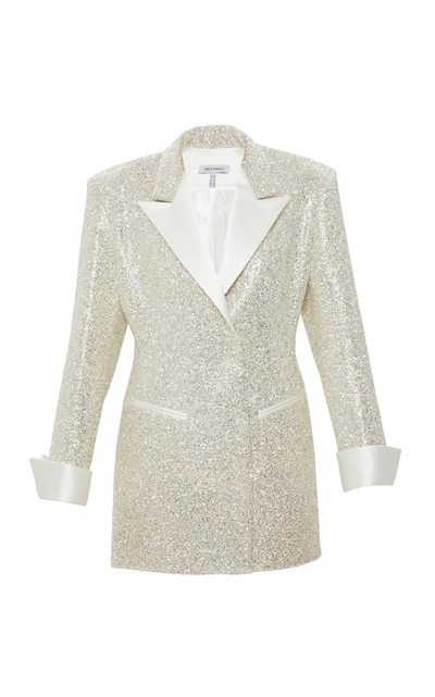 Shop Mach & Mach Glitter Tuxedo Blazer Dress In White