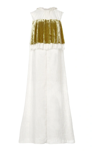 Shop Prada Velvet Bib Silk Dress In White