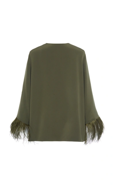 Shop Valentino Women's Feather-trimmed Silk Cady Top In Green