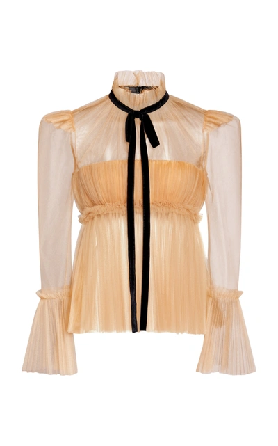 Shop Khaite Dominika Pussy-bow Tulle Top In Neutral