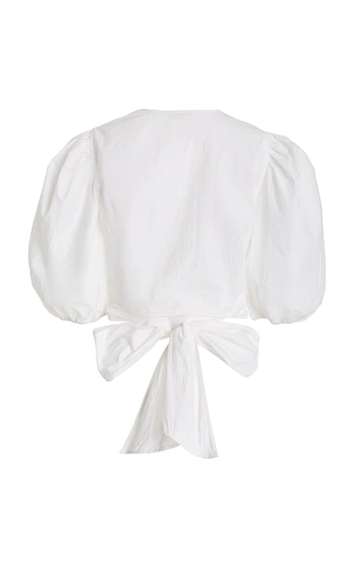 Shop Ganni Cropped Cotton Poplin Blouse In White