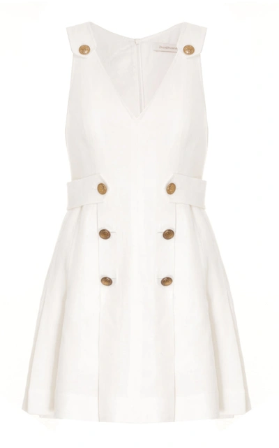 Shop Zimmermann The Lovestruck Buttoned Linen Mini Dress In White