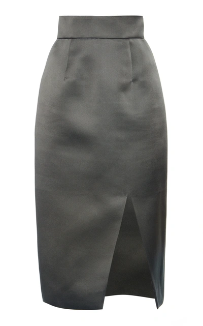 Shop Miu Miu High-rise Silk Satin Midi Skirt In Grey