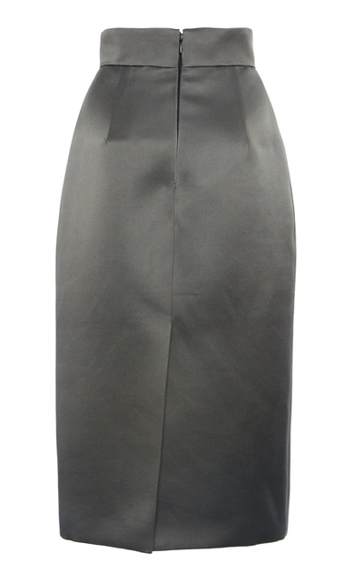 Shop Miu Miu High-rise Silk Satin Midi Skirt In Grey