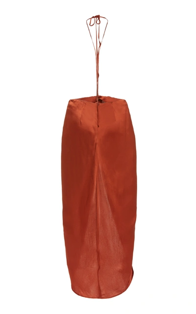 Shop Dion Lee Ruched Satin Skirt In Brown