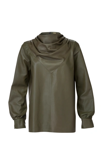 Shop Dodo Bar Or Women's Bilbi Draped Leather Cowl-neck Top In Green,neutral