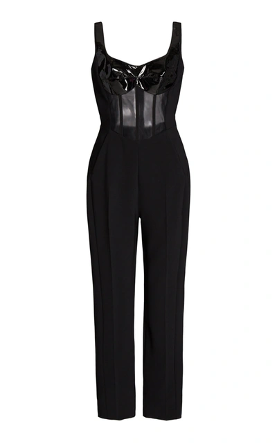 Shop David Koma Women's Patent Leather-detailed Mesh And Crepe Jumpsuit In Black