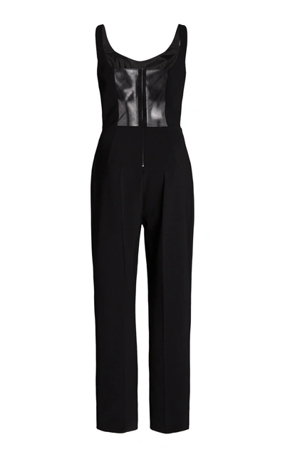Shop David Koma Women's Patent Leather-detailed Mesh And Crepe Jumpsuit In Black