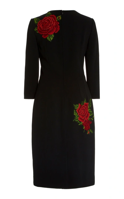 Shop Dolce & Gabbana Women's Rose-embroidered Crepe Midi Sheath Dress In Print