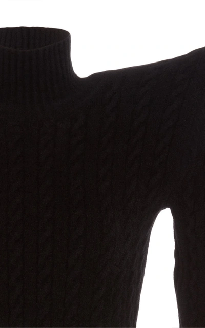 Shop Balenciaga Women's Bold-shoulder Cable-knit Velvet Turtleneck Sweater In Black