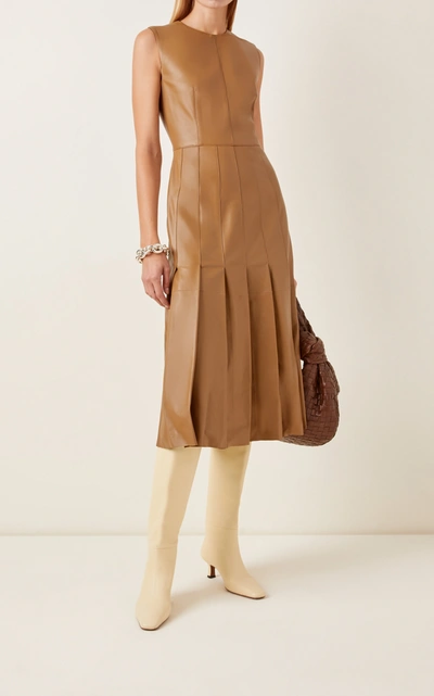 Shop Joseph Demry Pleated Lambskin Dress In Brown