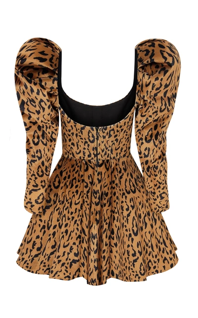 Shop Raisa Vanessa Puffed-sleeve Velvet Mini Dress In Brown