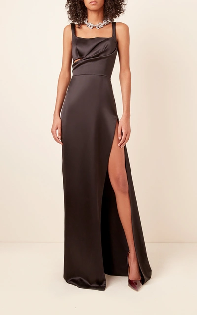 Shop Brandon Maxwell Gathered Cutout Silk-satin Gown In Black