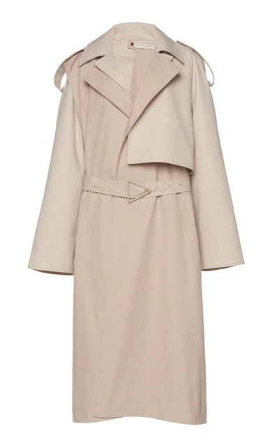 Shop Bottega Veneta Removable Sleeve Crepe Trench Coat In Neutral