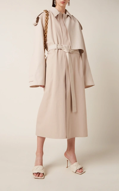 Shop Bottega Veneta Removable Sleeve Crepe Trench Coat In Neutral