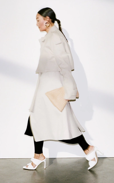 Shop Bottega Veneta Removable Sleeve Crepe Trench Coat In Neutral