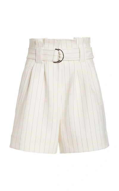 Shop Ganni Belted Checked Woven Shorts In Stripe