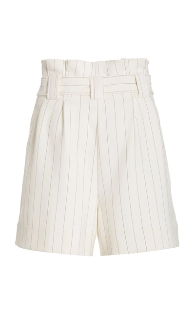 Shop Ganni Belted Checked Woven Shorts In Stripe