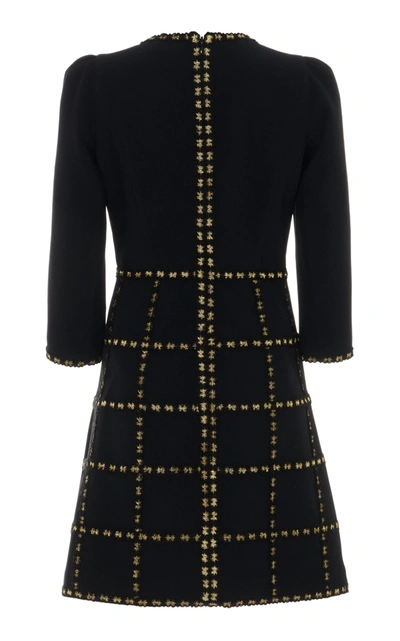 Shop Andrew Gn Button-embellished Check-detailed Crepe Mini Dress In Black