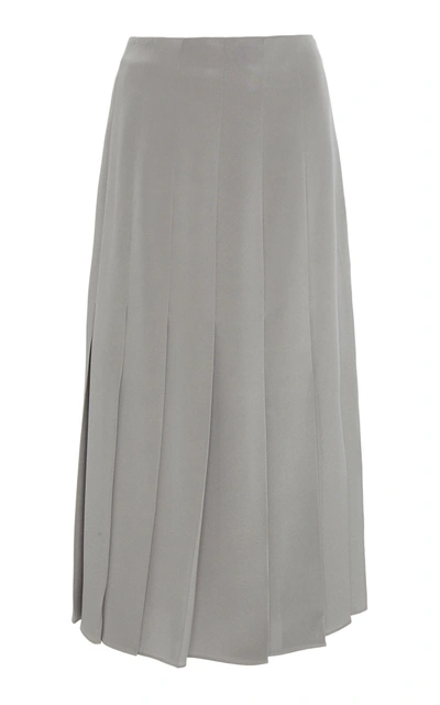 Shop Joseph Saria Pleated Silk Crepe Midi Skirt In Grey