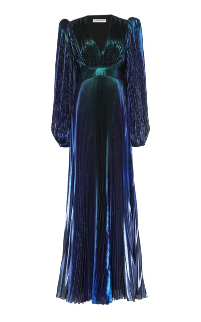 Shop Givenchy Pleated Metallic Silk-blend Maxi Dress In Multi
