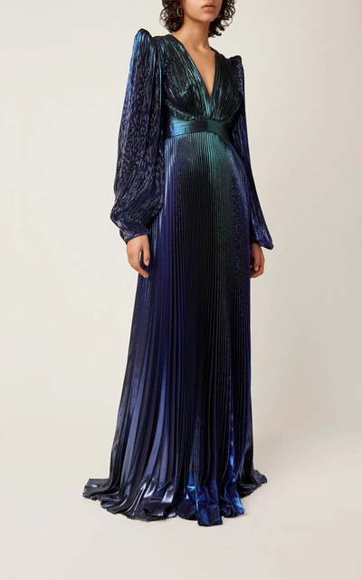 Shop Givenchy Pleated Metallic Silk-blend Maxi Dress In Multi