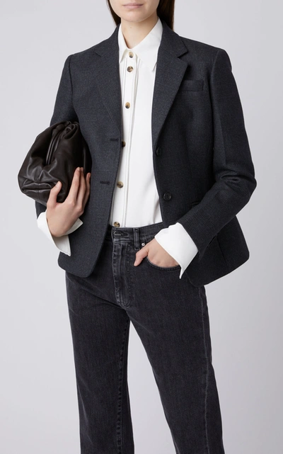 Shop Prada Checked Wool-blend Blazer In Black