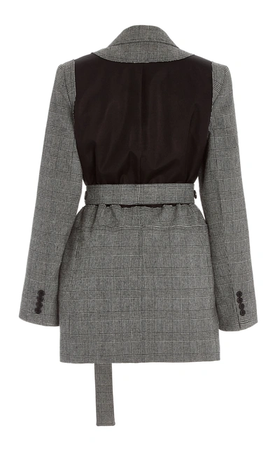 Shop Jw Anderson Belted Checked Patchwork Wool-blend Jacket In Grey