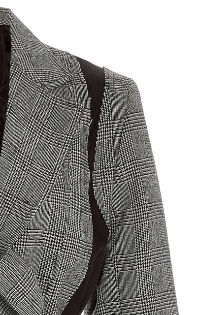 Shop Jw Anderson Belted Checked Patchwork Wool-blend Jacket In Grey