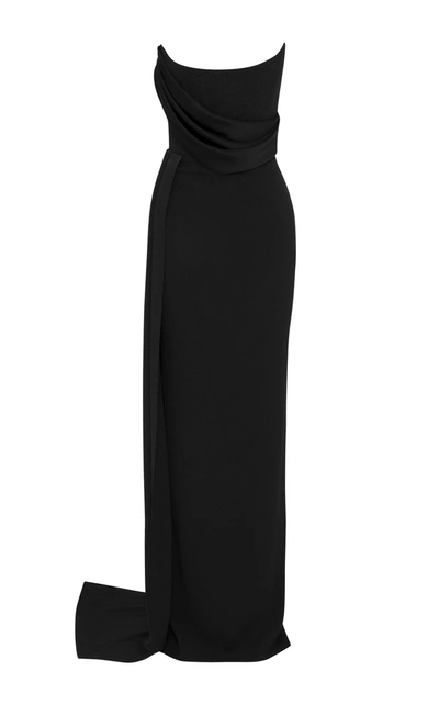 Shop Alex Perry Women's Kirby Drape-detailed Satin Crepe Strapless Gown In Black