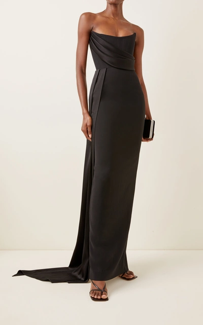 Shop Alex Perry Women's Kirby Drape-detailed Satin Crepe Strapless Gown In Black