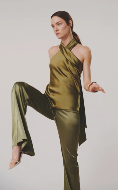 Shop Galvan High Waisted Trousers In Green