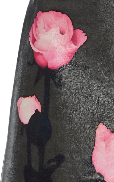 Shop Prada Floral-print Leather Skirt In Black
