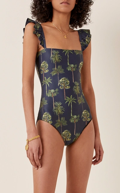 Shop Agua By Agua Bendita Nativa Tropico Printed Swimsuit In Navy