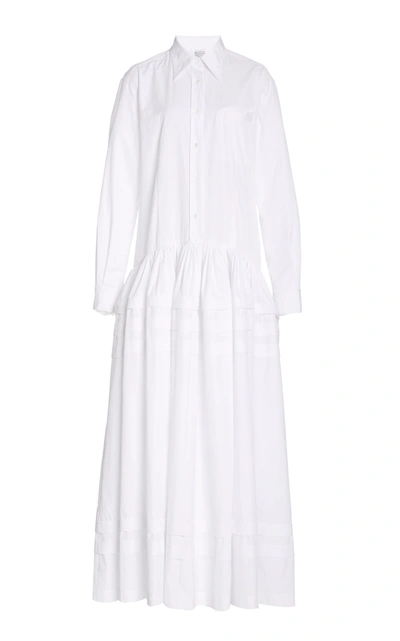 Shop Rosie Assoulin Pleated Tiered Cotton-poplin Maxi Dress In White