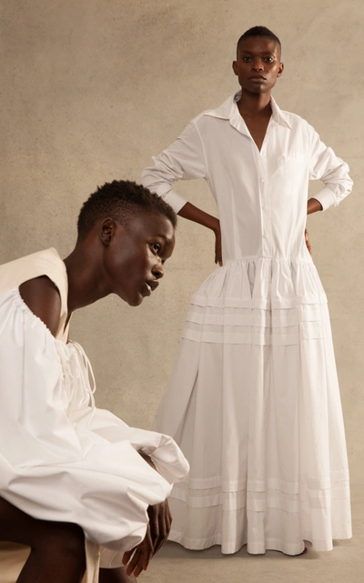 Shop Rosie Assoulin Pleated Tiered Cotton-poplin Maxi Dress In White