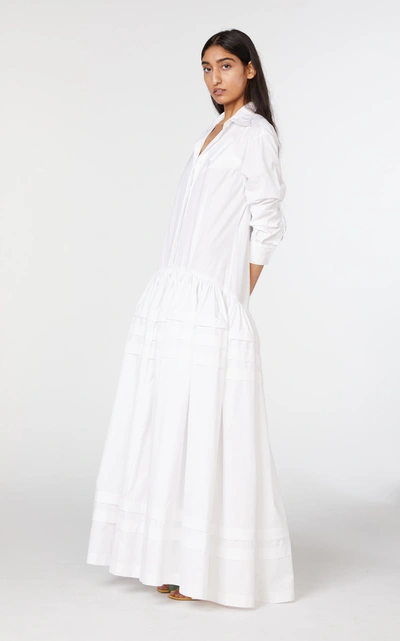 Shop Rosie Assoulin Pleated Tiered Cotton-poplin Maxi Dress In White