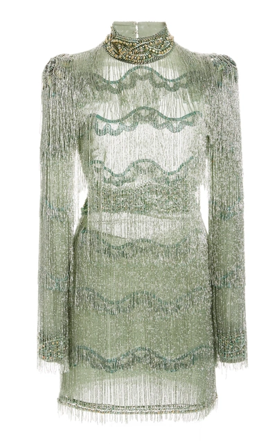 Shop Cucculelli Shaheen Women's Metal Braid Fringe Mini Dress In Green