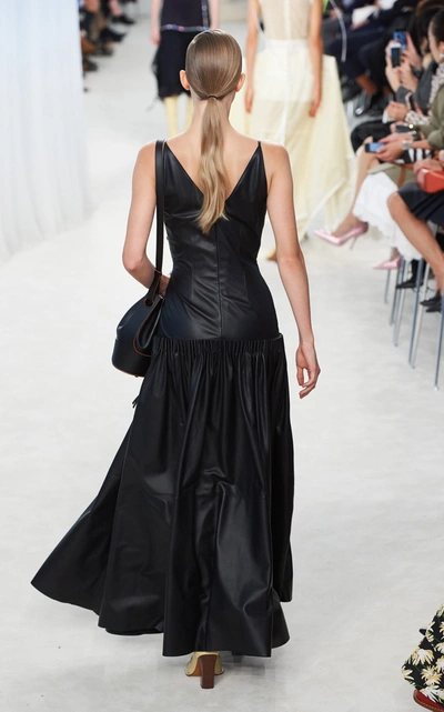Shop Loewe Gathered Leather-blend Maxi Dress In Black