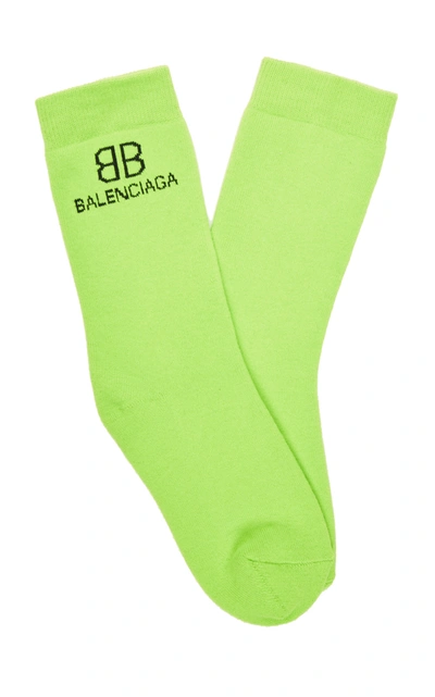 Shop Balenciaga Women's Bb Intarsia-knit Socks In White,green