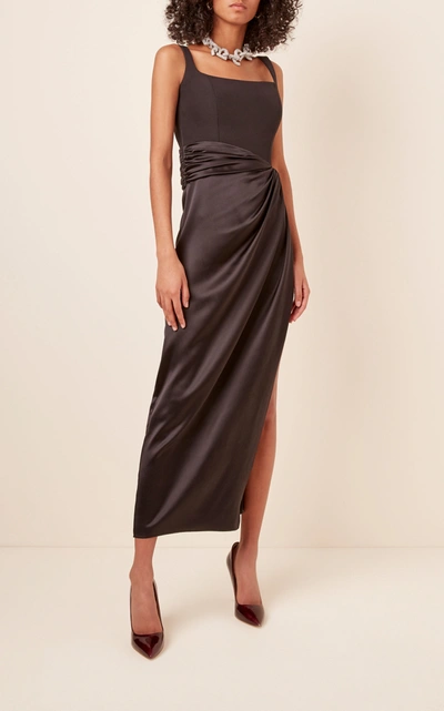 Shop Brandon Maxwell Wrap-effect Silk Dress In Black