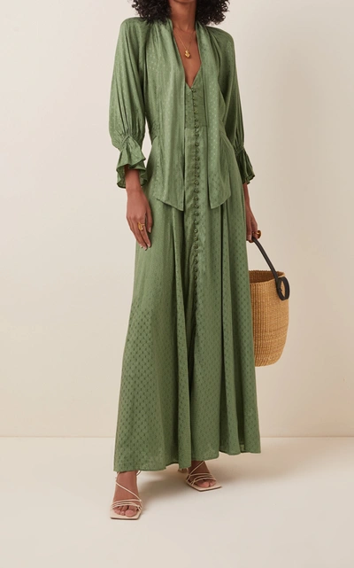 Shop Bytimo Bow-accent Crepe-jacquard Maxi Dress In Green