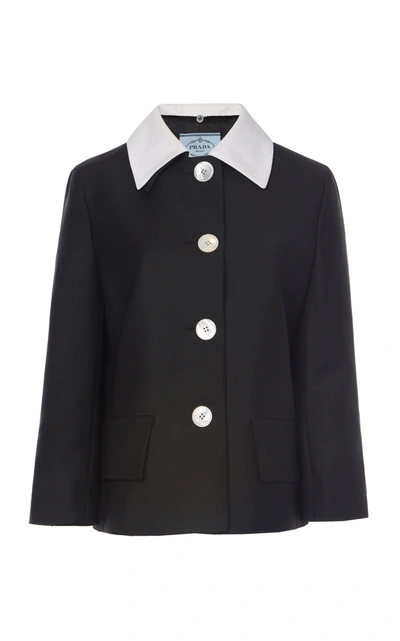 Shop Prada Contrast Collar Mohair Wool Jacket In Black
