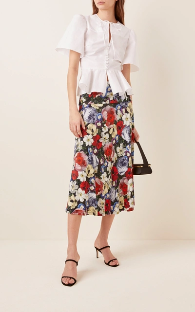 Shop Erdem Elvin Floral Print Jersey Midi Skirt In Multi