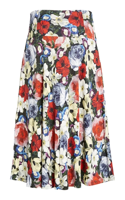 Shop Erdem Elvin Floral Print Jersey Midi Skirt In Multi