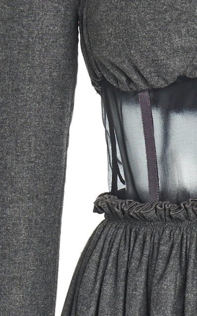 Shop Rosie Assoulin Organza-detailed Wool-cotton Midi Dress In Grey
