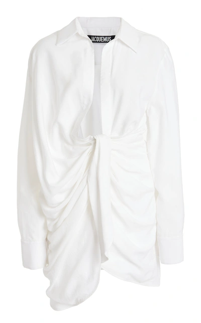 Shop Jacquemus Women's Bahia Gathered Crepe Mini Dress In White