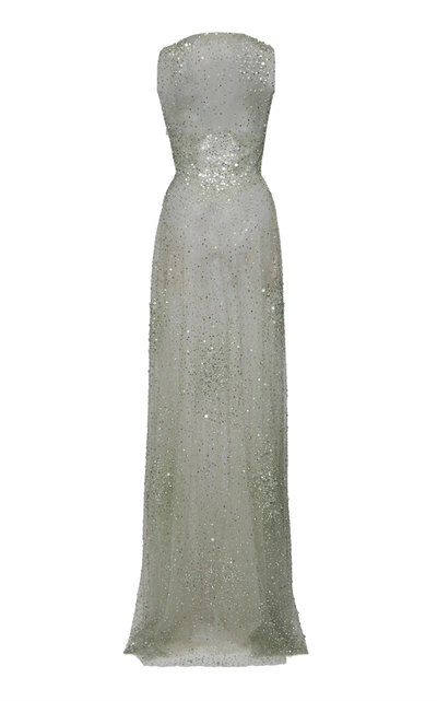 Shop Valentino Cutout-detailed Sequin-embellished Tulle Gown In Green