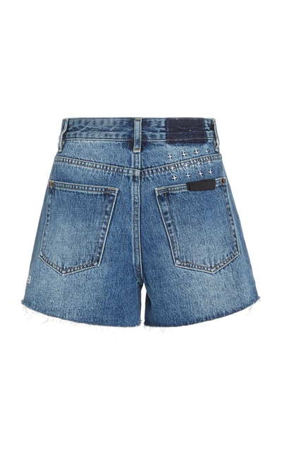 Shop Ksubi Rise N Hi Frayed Denim Shorts In Medium Wash